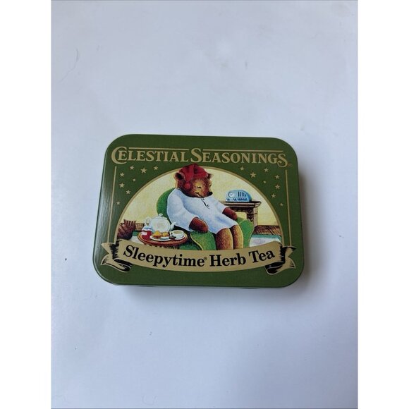 Celestial Seasonings Mini Tea Tin Sleepytime Herb Teddy Bear in Bed Herbal Empty - Picture 2 of 6